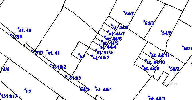 Parcela st. 44/3 v KÚ Vranín, Katastrální mapa