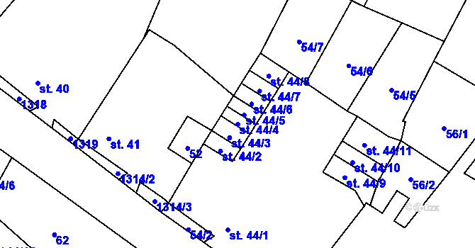 Parcela st. 44/4 v KÚ Vranín, Katastrální mapa