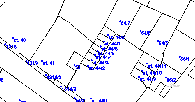 Parcela st. 44/5 v KÚ Vranín, Katastrální mapa