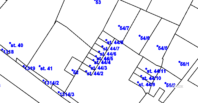 Parcela st. 44/6 v KÚ Vranín, Katastrální mapa