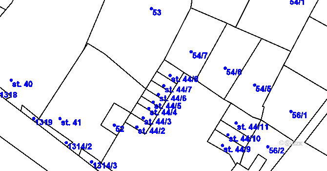 Parcela st. 44/7 v KÚ Vranín, Katastrální mapa
