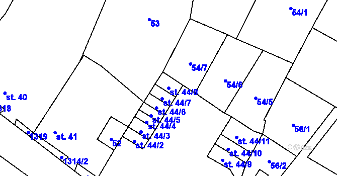 Parcela st. 44/8 v KÚ Vranín, Katastrální mapa