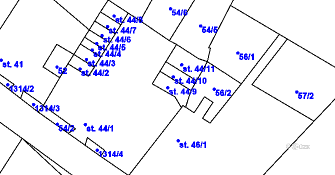 Parcela st. 44/9 v KÚ Vranín, Katastrální mapa