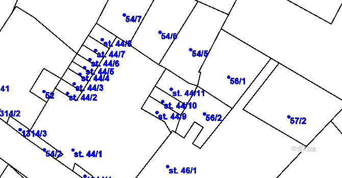 Parcela st. 44/11 v KÚ Vranín, Katastrální mapa