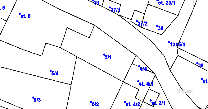 Parcela st. 5/1 v KÚ Vranín, Katastrální mapa