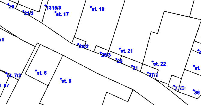 Parcela st. 26/3 v KÚ Vranín, Katastrální mapa