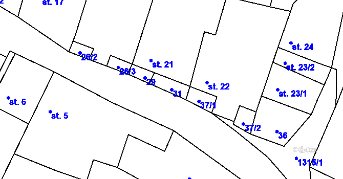 Parcela st. 31 v KÚ Vranín, Katastrální mapa