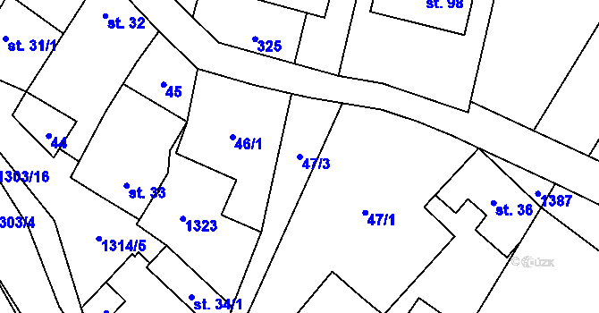 Parcela st. 47/3 v KÚ Vranín, Katastrální mapa