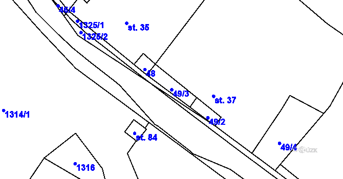 Parcela st. 49/3 v KÚ Vranín, Katastrální mapa