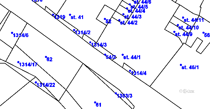 Parcela st. 54/2 v KÚ Vranín, Katastrální mapa