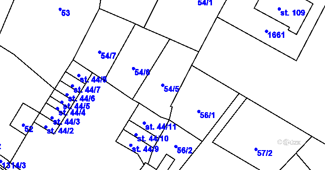 Parcela st. 54/5 v KÚ Vranín, Katastrální mapa