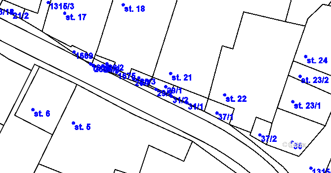 Parcela st. 29/1 v KÚ Vranín, Katastrální mapa