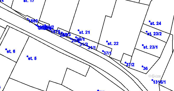 Parcela st. 31/1 v KÚ Vranín, Katastrální mapa