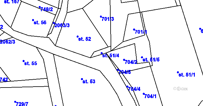 Parcela st. 51/4 v KÚ Vranov u Čerčan, Katastrální mapa