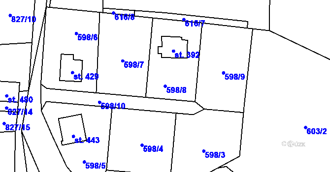 Parcela st. 598/8 v KÚ Vranov u Čerčan, Katastrální mapa