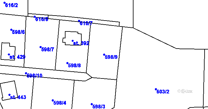 Parcela st. 598/9 v KÚ Vranov u Čerčan, Katastrální mapa