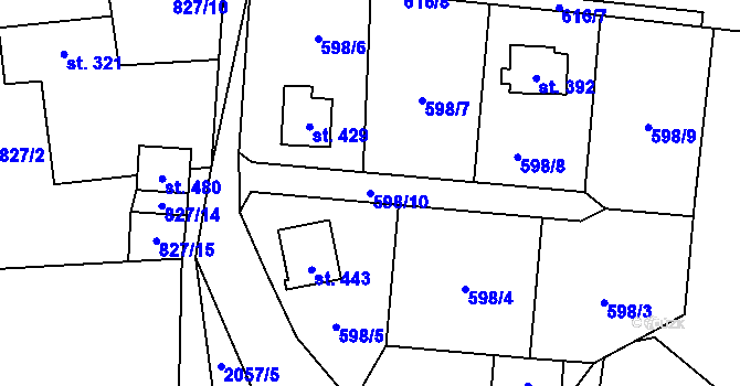 Parcela st. 598/10 v KÚ Vranov u Čerčan, Katastrální mapa