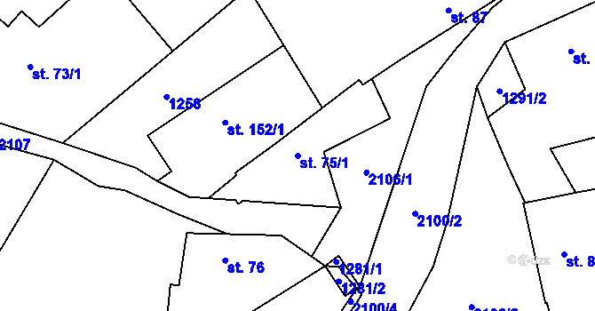 Parcela st. 75/1 v KÚ Vranovská Lhota, Katastrální mapa