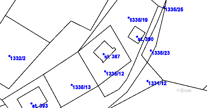 Parcela st. 387 v KÚ Vranovská Lhota, Katastrální mapa