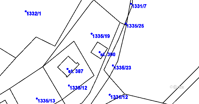 Parcela st. 390 v KÚ Vranovská Lhota, Katastrální mapa