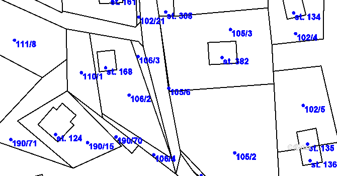 Parcela st. 105/6 v KÚ Butov, Katastrální mapa