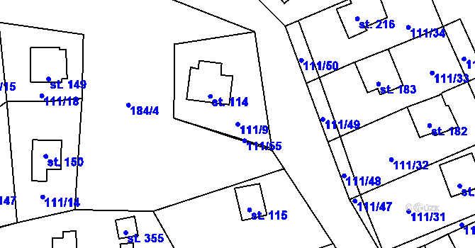 Parcela st. 111/9 v KÚ Butov, Katastrální mapa