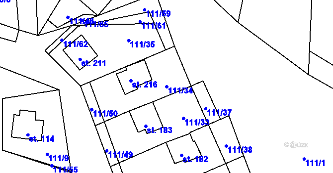 Parcela st. 111/34 v KÚ Butov, Katastrální mapa