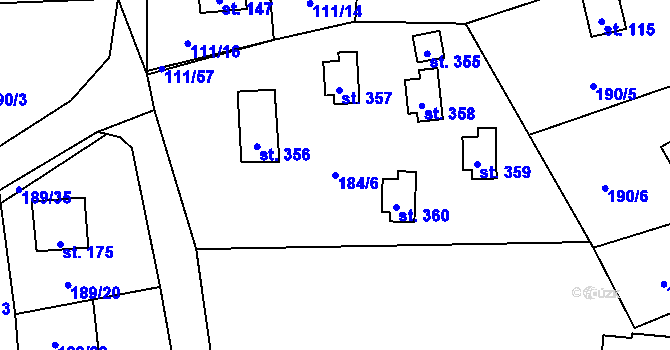 Parcela st. 184/6 v KÚ Butov, Katastrální mapa
