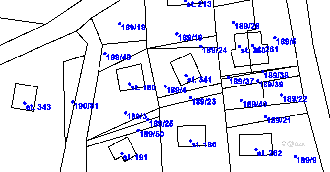 Parcela st. 189/4 v KÚ Butov, Katastrální mapa