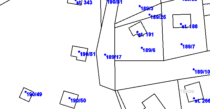 Parcela st. 189/17 v KÚ Butov, Katastrální mapa