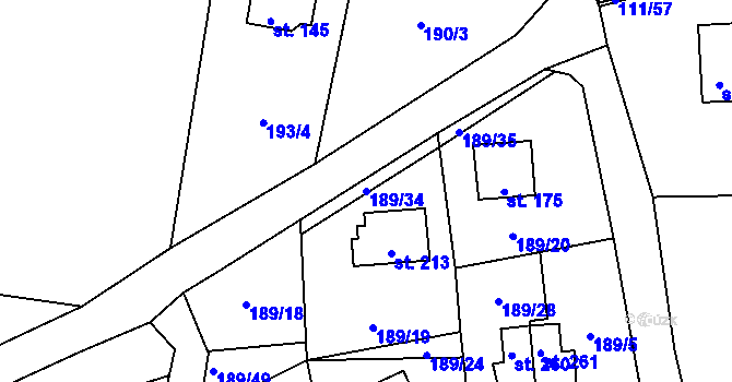 Parcela st. 189/34 v KÚ Butov, Katastrální mapa