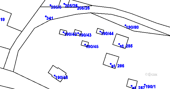 Parcela st. 190/45 v KÚ Butov, Katastrální mapa