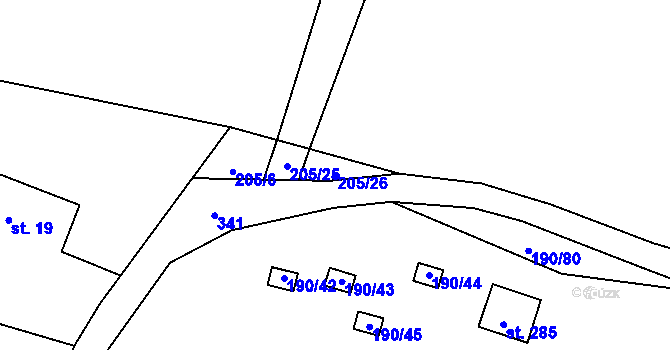 Parcela st. 205/26 v KÚ Butov, Katastrální mapa