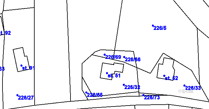 Parcela st. 226/69 v KÚ Butov, Katastrální mapa