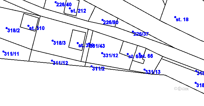 Parcela st. 331/12 v KÚ Butov, Katastrální mapa