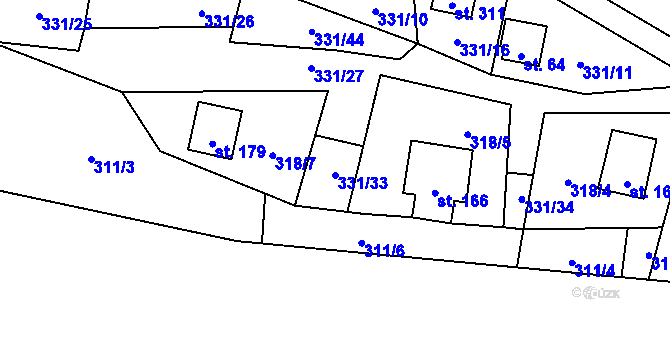 Parcela st. 331/33 v KÚ Butov, Katastrální mapa