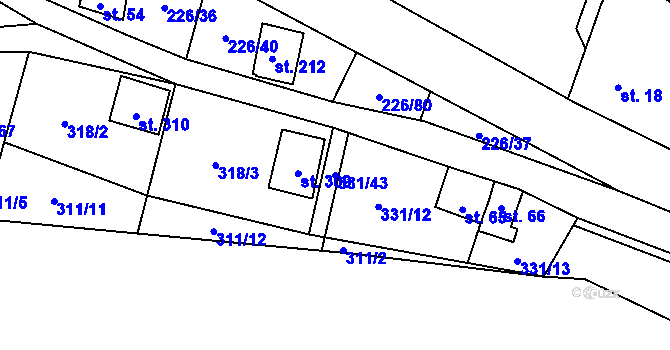 Parcela st. 331/43 v KÚ Butov, Katastrální mapa