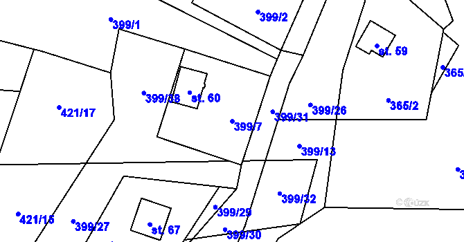 Parcela st. 399/7 v KÚ Svinná u Stříbra, Katastrální mapa