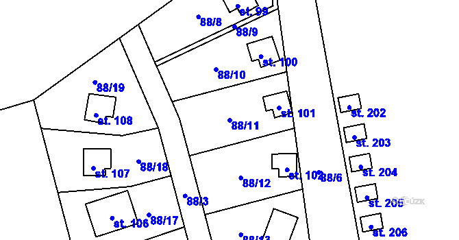 Parcela st. 88/11 v KÚ Vranov u Stříbra, Katastrální mapa