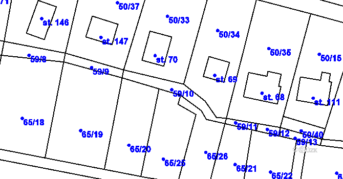 Parcela st. 59/10 v KÚ Vranov u Stříbra, Katastrální mapa