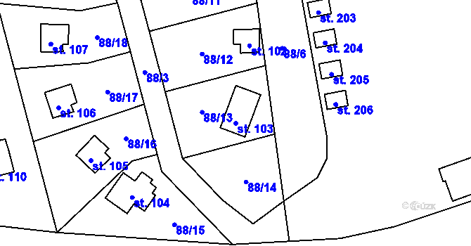 Parcela st. 103 v KÚ Vranov u Stříbra, Katastrální mapa