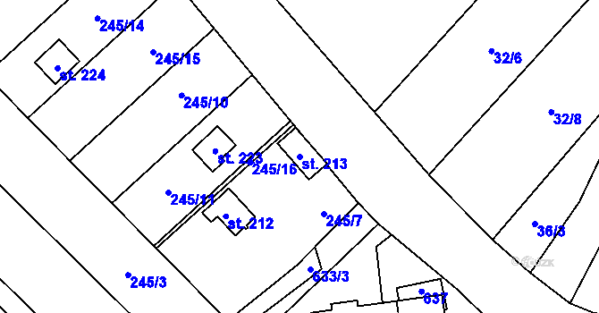 Parcela st. 213 v KÚ Vranov u Stříbra, Katastrální mapa