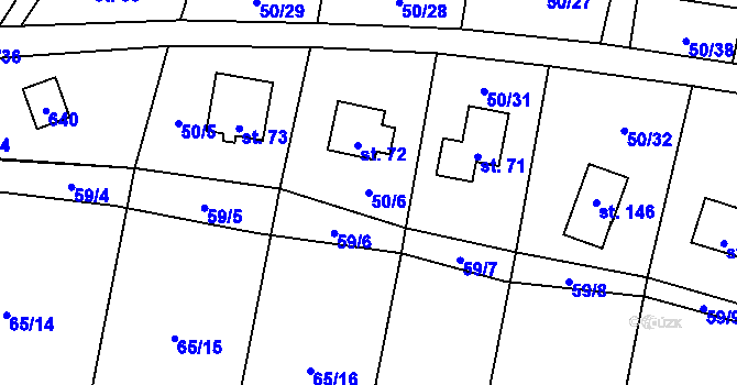 Parcela st. 50/6 v KÚ Vranov u Stříbra, Katastrální mapa