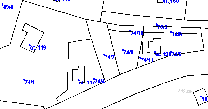 Parcela st. 74/7 v KÚ Vranov u Stříbra, Katastrální mapa