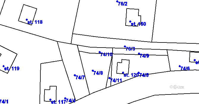Parcela st. 74/10 v KÚ Vranov u Stříbra, Katastrální mapa