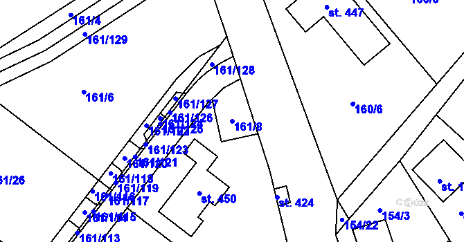 Parcela st. 161/8 v KÚ Vranov u Brna, Katastrální mapa