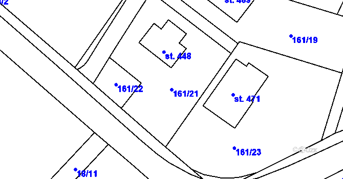 Parcela st. 161/21 v KÚ Vranov u Brna, Katastrální mapa