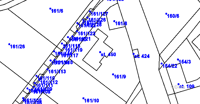 Parcela st. 450 v KÚ Vranov u Brna, Katastrální mapa