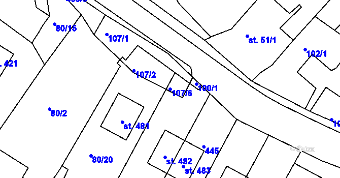 Parcela st. 107/6 v KÚ Vranov u Brna, Katastrální mapa
