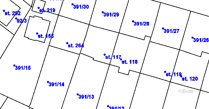 Parcela st. 117 v KÚ Vranov u Brna, Katastrální mapa